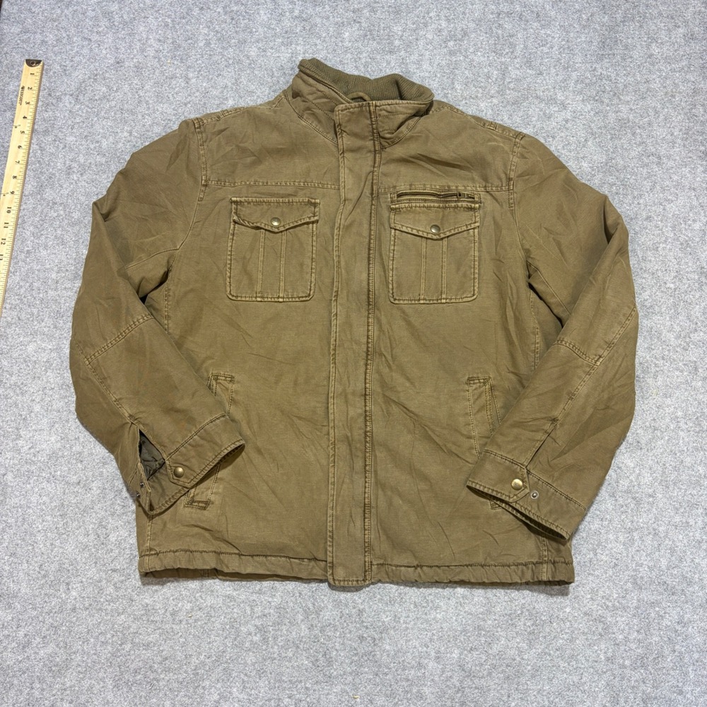 GH Bass & Co Mens Canvas Field Jacket Sherpa Lined Khaki Brown Utility Coat L
